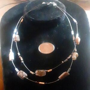 Elegant Silver Tone Stone Beaded Necklace